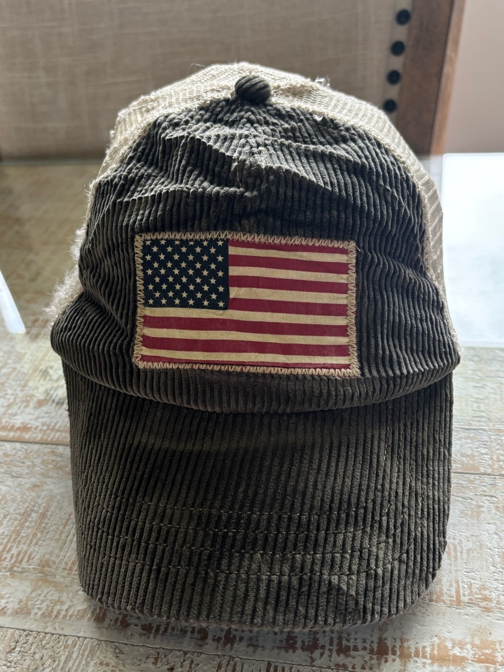 Polo by Ralph Lauren Olive Corduroy Patch American Flag Cap